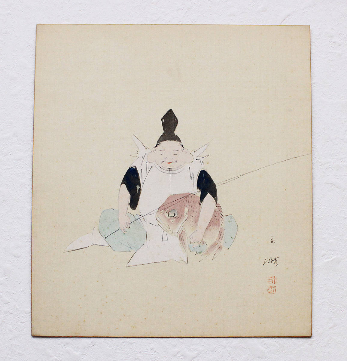 ☆『 山川永雅 恵比寿 絹本色紙画 』佐竹永湖門 明治昭和期の画家