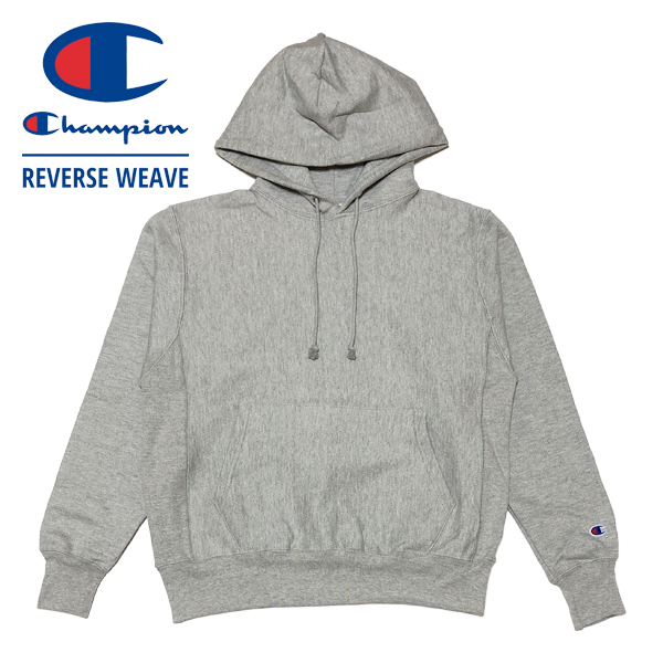 新品グレーS☆CHAMPIONパーカーUSモデルREVERSEリバースWEAVEウィーブ