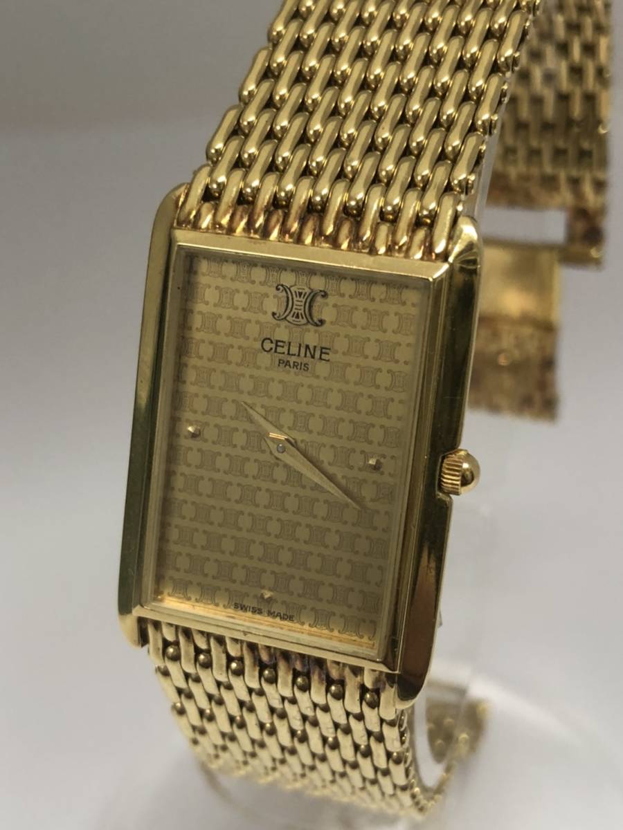100円スタ】レア品 CELINE セリーヌ マカダム柄文字盤 クォーツ時計