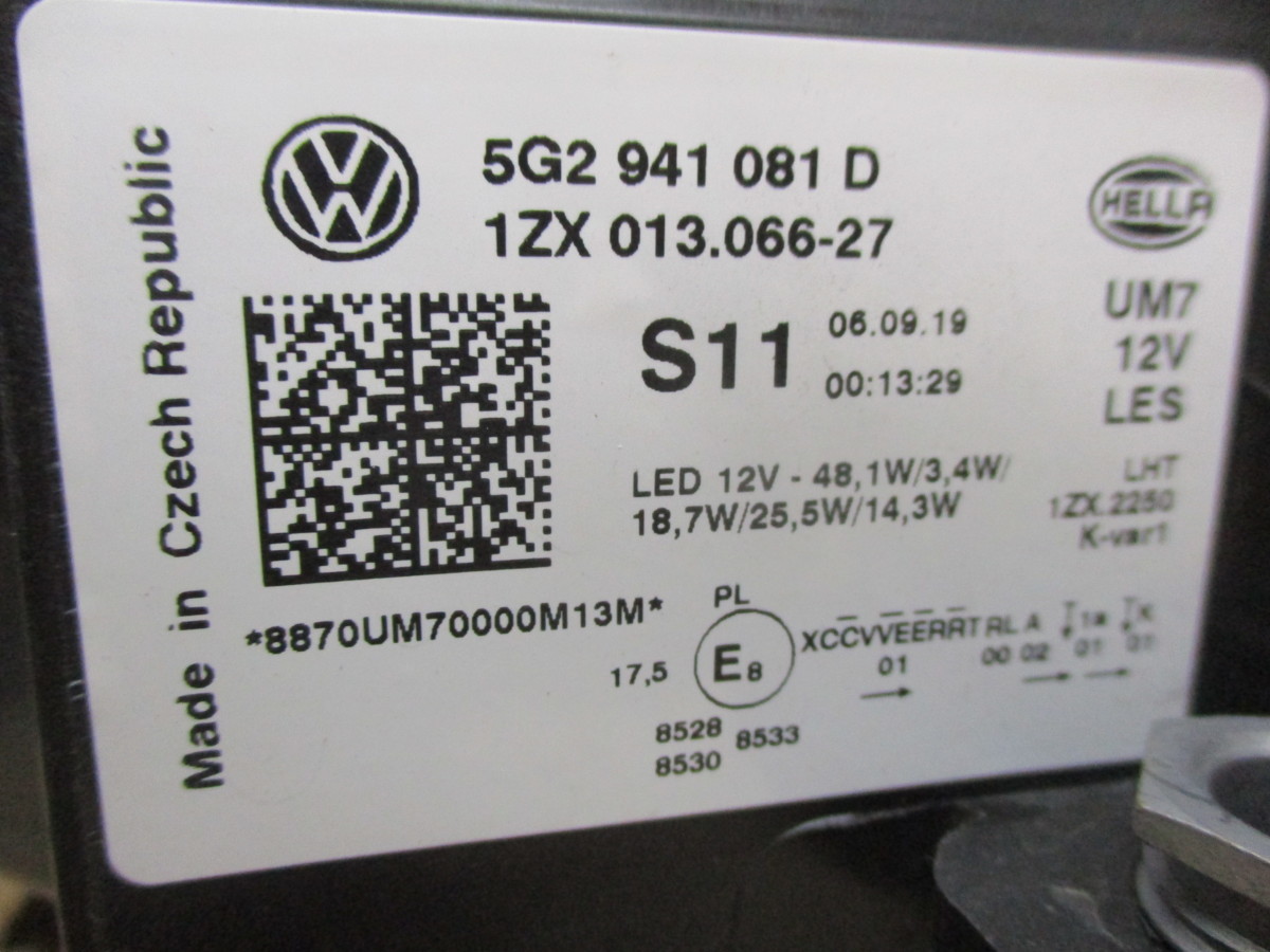 即決 良品　ゴルフ7　AU/5G 後期　LED　左ヘッドライト　純正　5G2.941.081.D VW ゴルフ 純正 ランプ ヘッド 5G2