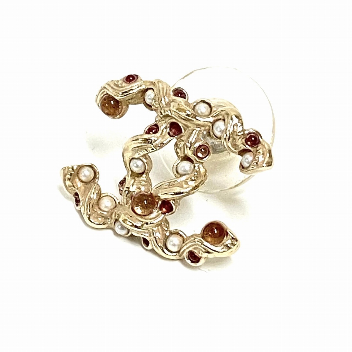 中古】Chanel ピアス 片方のみ ココマーク D18K シャンパンゴールド