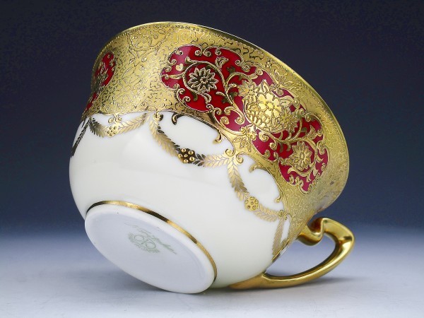 オールドノリタケ オールドノリタケ・金盛上橙帯花図紋紋 キャビネット