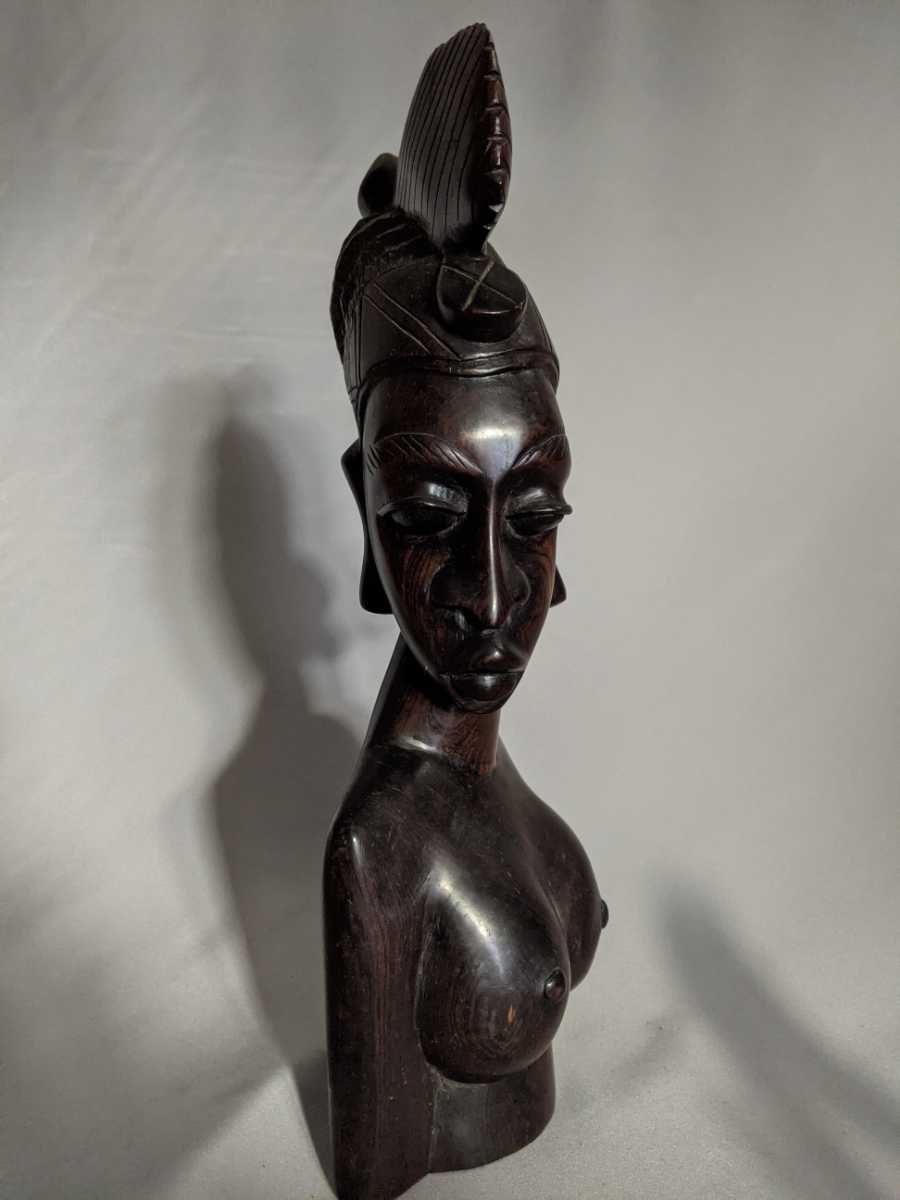 希少 木製 頭像 女性 アフリカ エボニー 黒檀 彫刻 木彫り 手彫り 民族