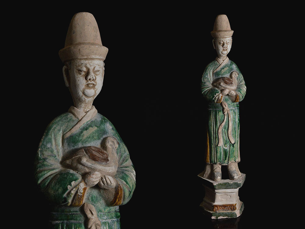 雲】某収集家放出品 中国古玩 時代 唐物 三彩男俑置物 高さ58cm 古美術