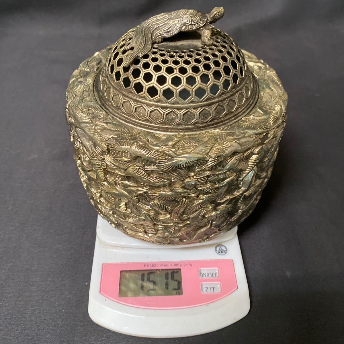 I20) 佐野宏采 作 華鶴 文 亀摘み 三足 香炉 共箱 未使用 香道具
