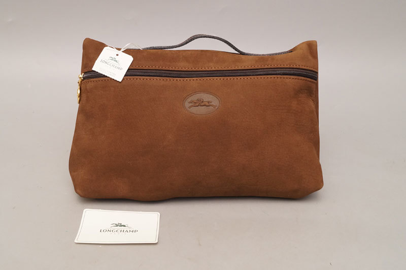 yv09 未使用 LONGCHAMP ロンシャン ル プリアージュ ポーチ ブラウン 牛革 ミニハンドバッグ フランス製