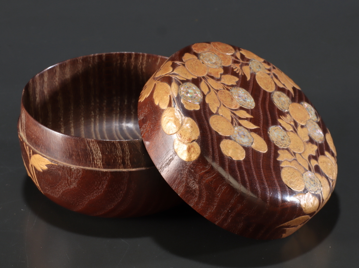 夢讃岐】茶道煎茶/木製漆器 螺鈿・桑盛蒔絵 平棗 Φ75 H45 ux182 2026 夢讃岐】茶道煎茶/木製漆器 螺鈿・桑盛蒔絵 平棗 Φ75 H45 ux182 2026