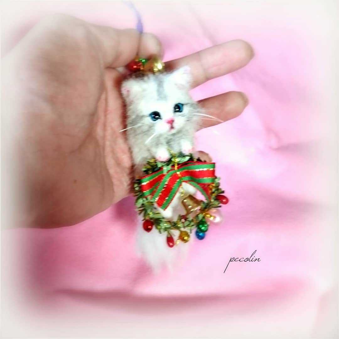 羊毛フェルト 猫 - チンチラシルバー PECO-LIN レザークラフト 本革