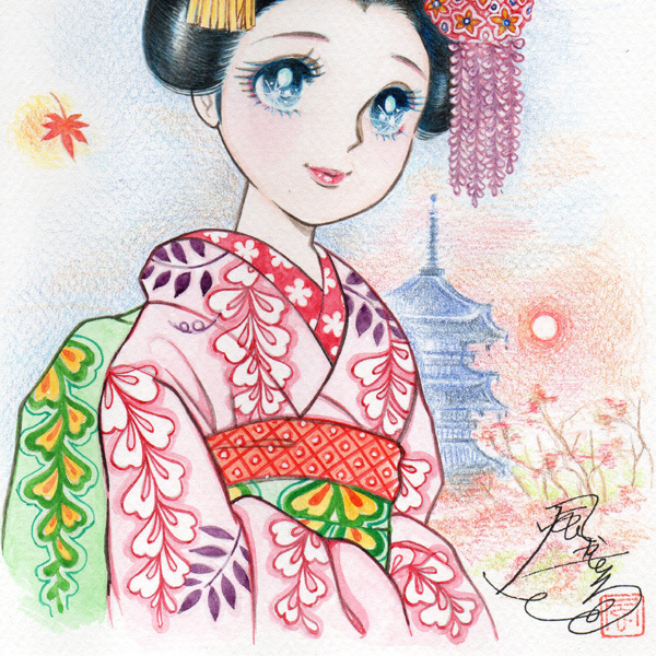 ⁄ 舞妓 絵の通販 真作保証倉田冨美「舞妓」日本画SM号 落款 共シール