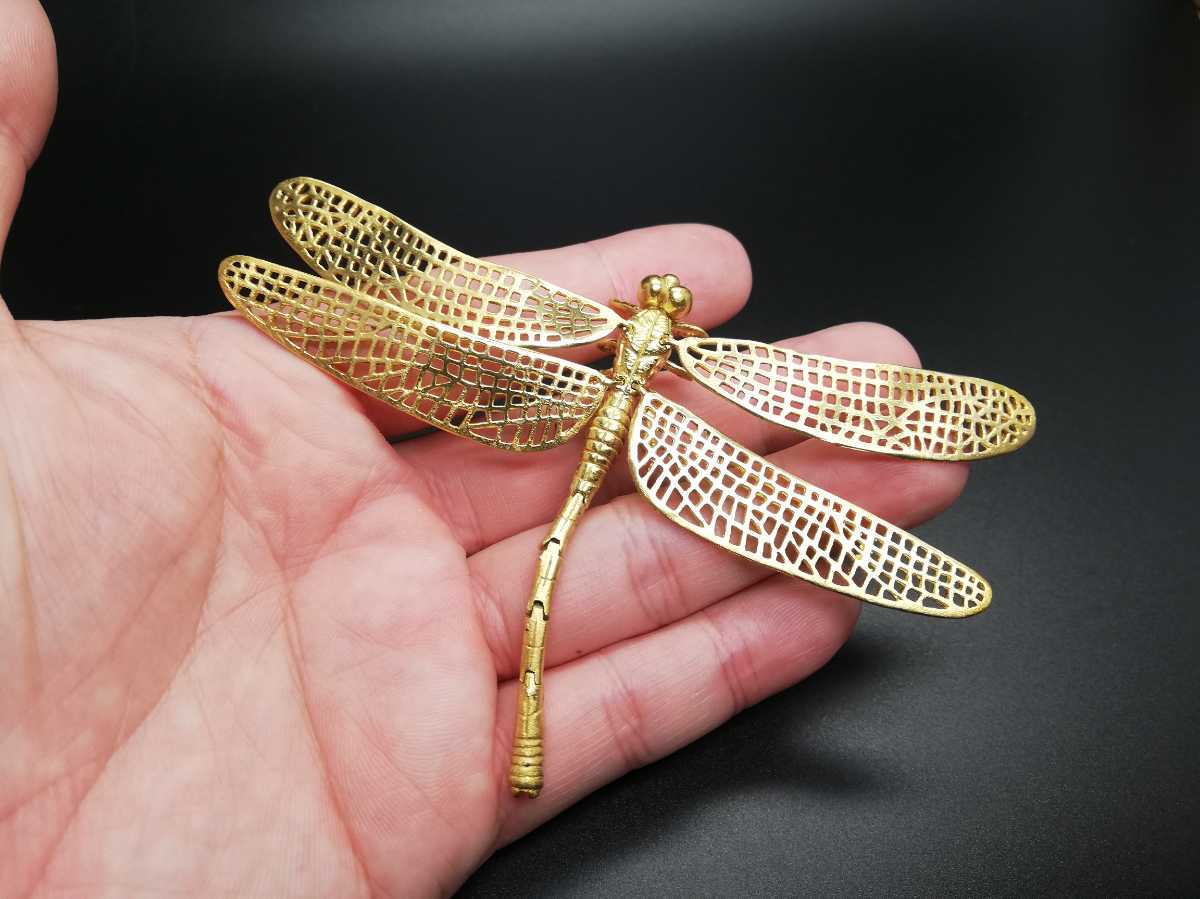 ホ*マ様 銅製置物 勝虫 蜻蛉 トンボ 雨宮宗作 関節可動 金工品 茶道具