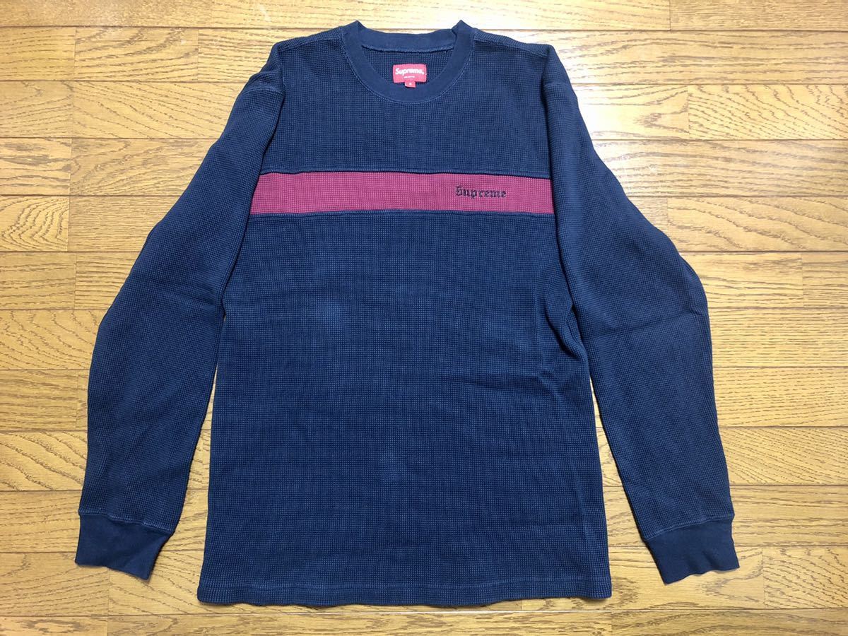 紺S 18AW Panel Stripe Waffle Thermal】 supreme パネルストライプ 