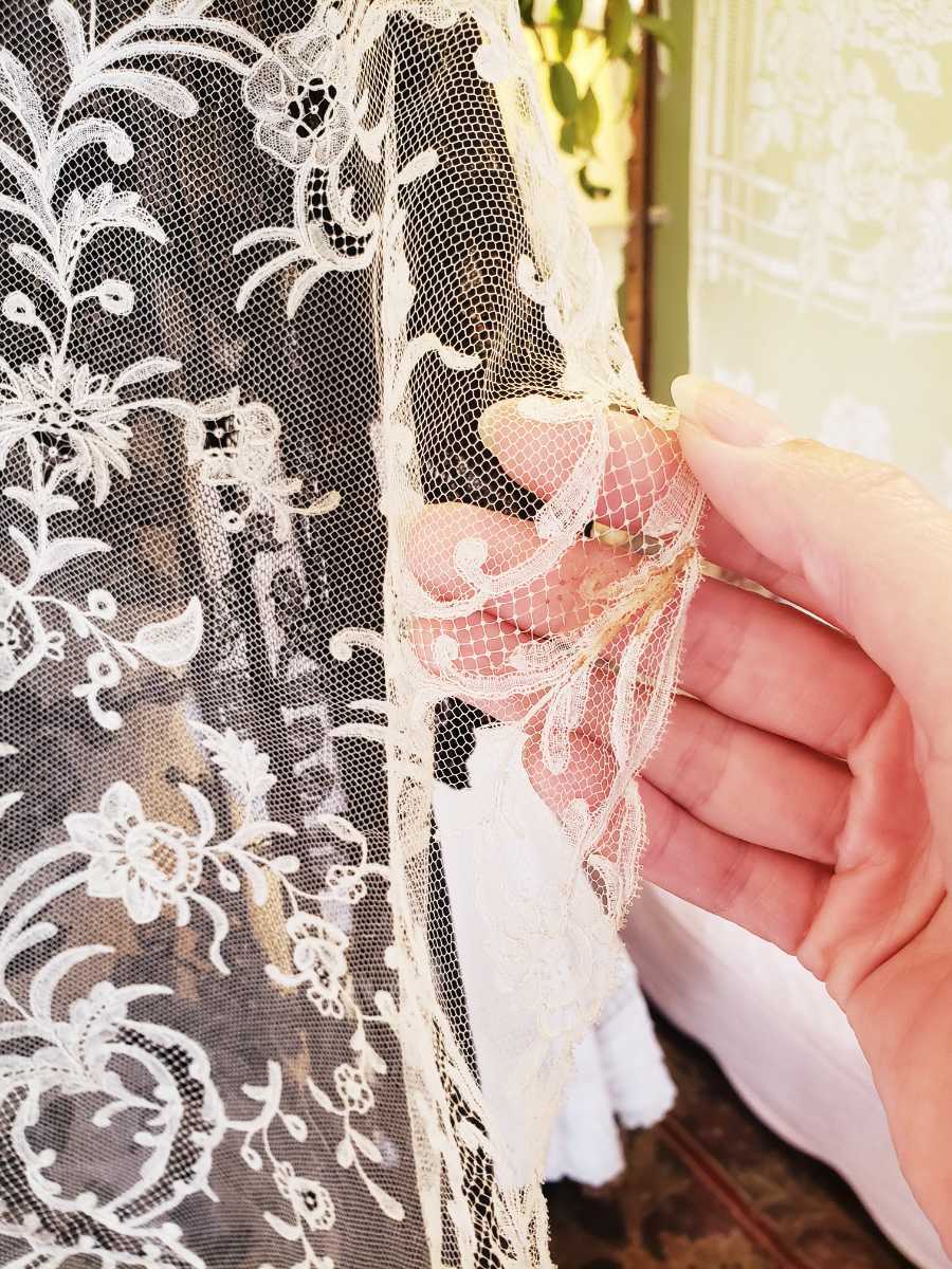 フランスアンティーク 19世紀 1880年頃 美しい手刺繍 アプリカシオン