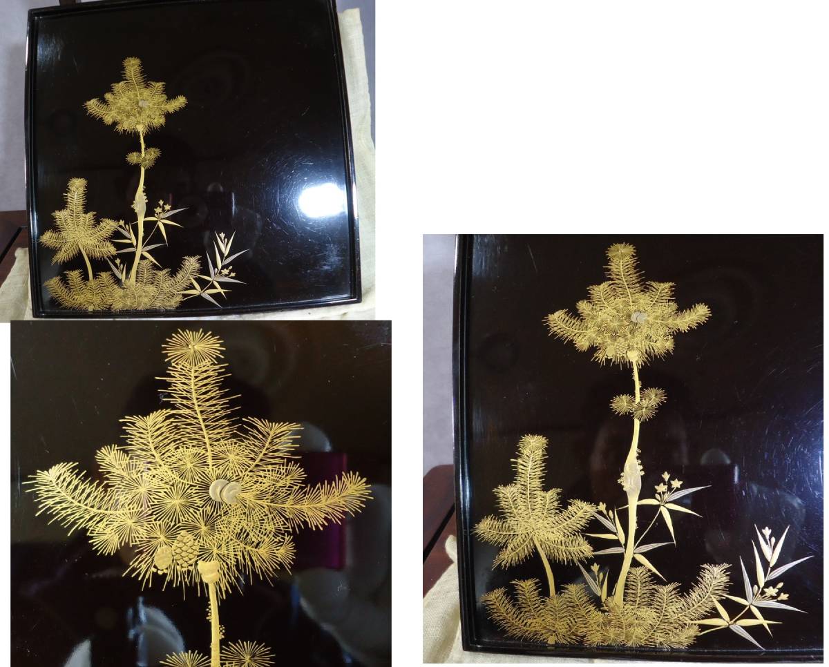 輪島塗　榎木啓作　菓子皿2枚セット 認定ディーラー 金蒔絵 黒蒔絵会席膳 懐石膳10客 古い共箱 茶懐石道具