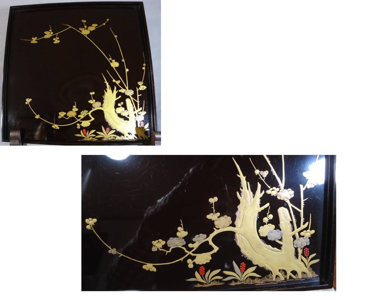 認定ディーラー 金蒔絵 黒蒔絵会席膳 懐石膳10客 古い共箱 茶懐石道具