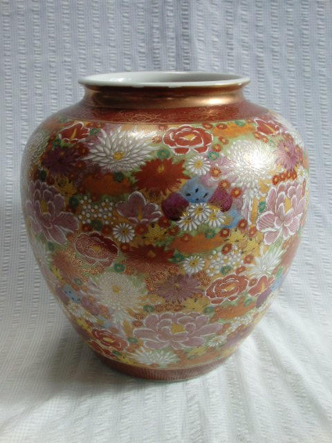 3004 ☆九谷焼・花瓶・章山☆花器・章山窯・高さ240㎜・中古品 【公式