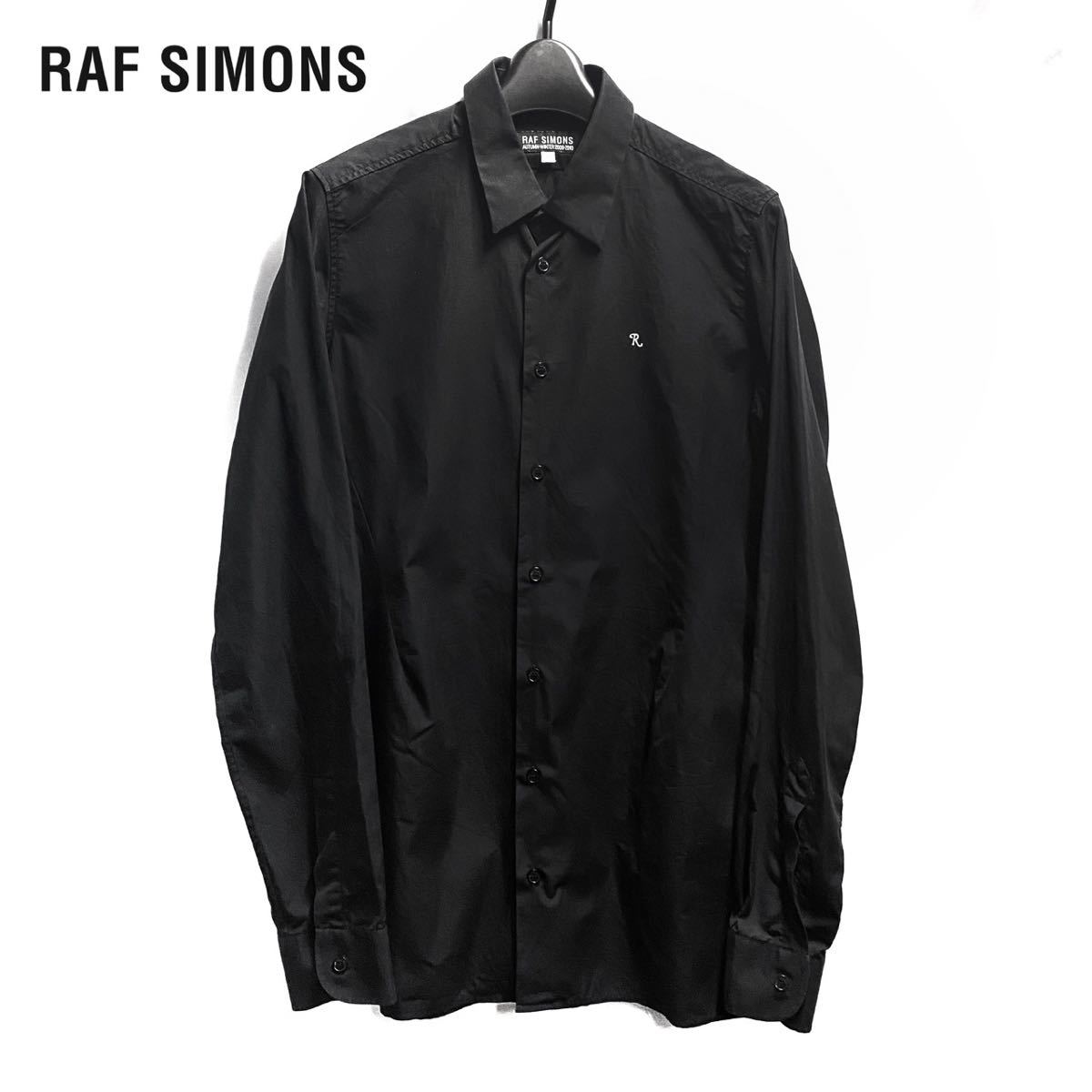 RAF SIMONS Rエンブロイダリー R刺繍 ブラック コットン シャツ 