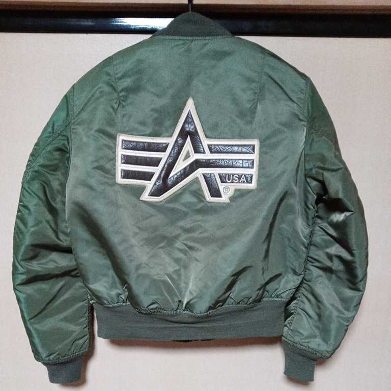 アルファ ALPHA MA-1 フライトジャケット USA製 背面 レザーワッペン M