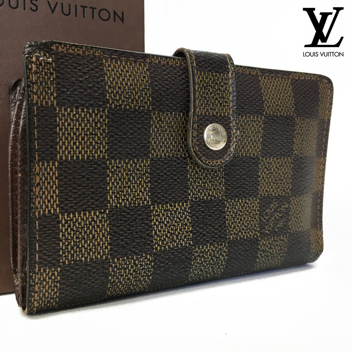 【美品!!】 ルイヴィトン LV ダミエ ヴィエノワ がま口財布 二つ折り 
