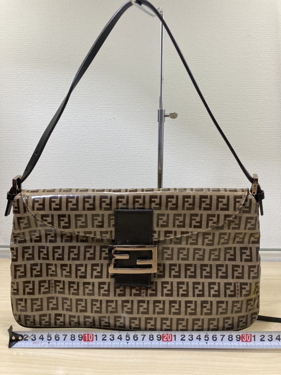 フェンディ FENDI ズッキーノ ショルダーバッグ コーティングキャンバス レザー ベージュダークブラウン