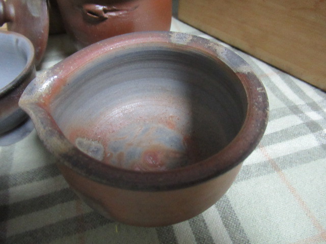 急須 煎茶器揃 備前焼 刑務所作業品(岡山) 湯冷まし 龍山作 篆刻文字刻