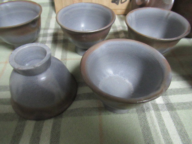 急須 煎茶器揃 備前焼 刑務所作業品(岡山) 湯冷まし 龍山作 篆刻文字刻