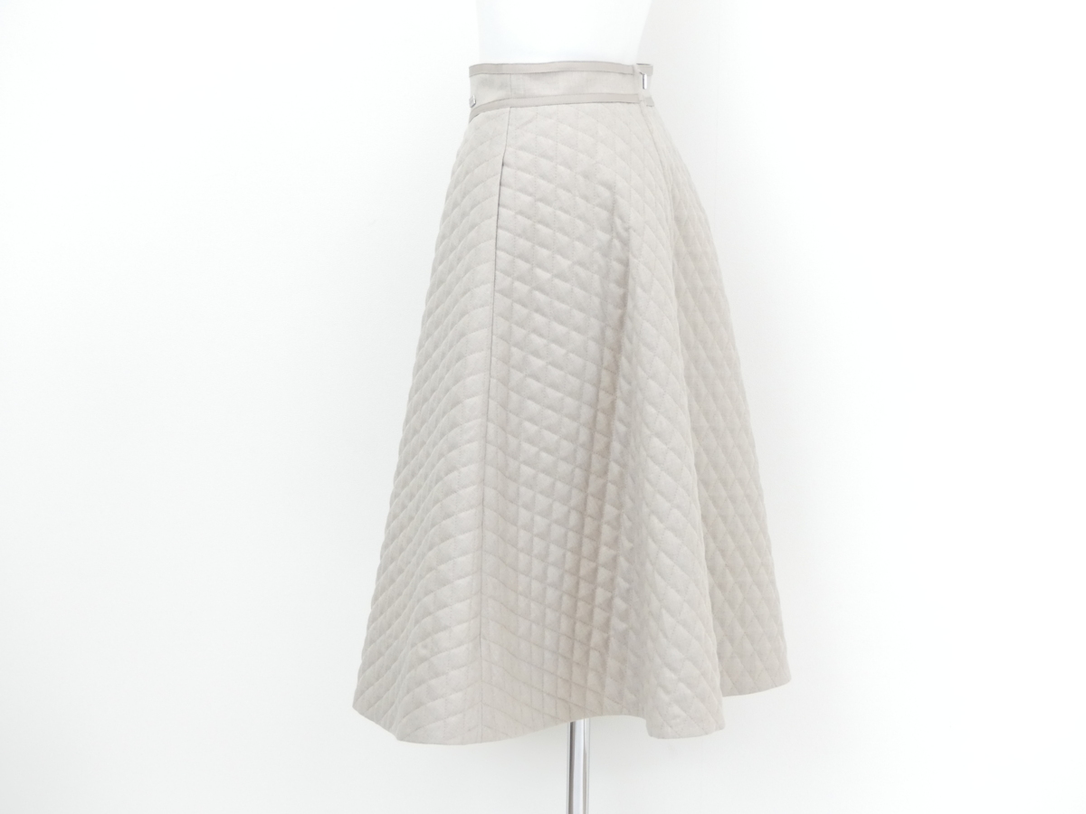 FOXEY スカート クロスフレア 38 ライトナチュラル ウール ロゴ  