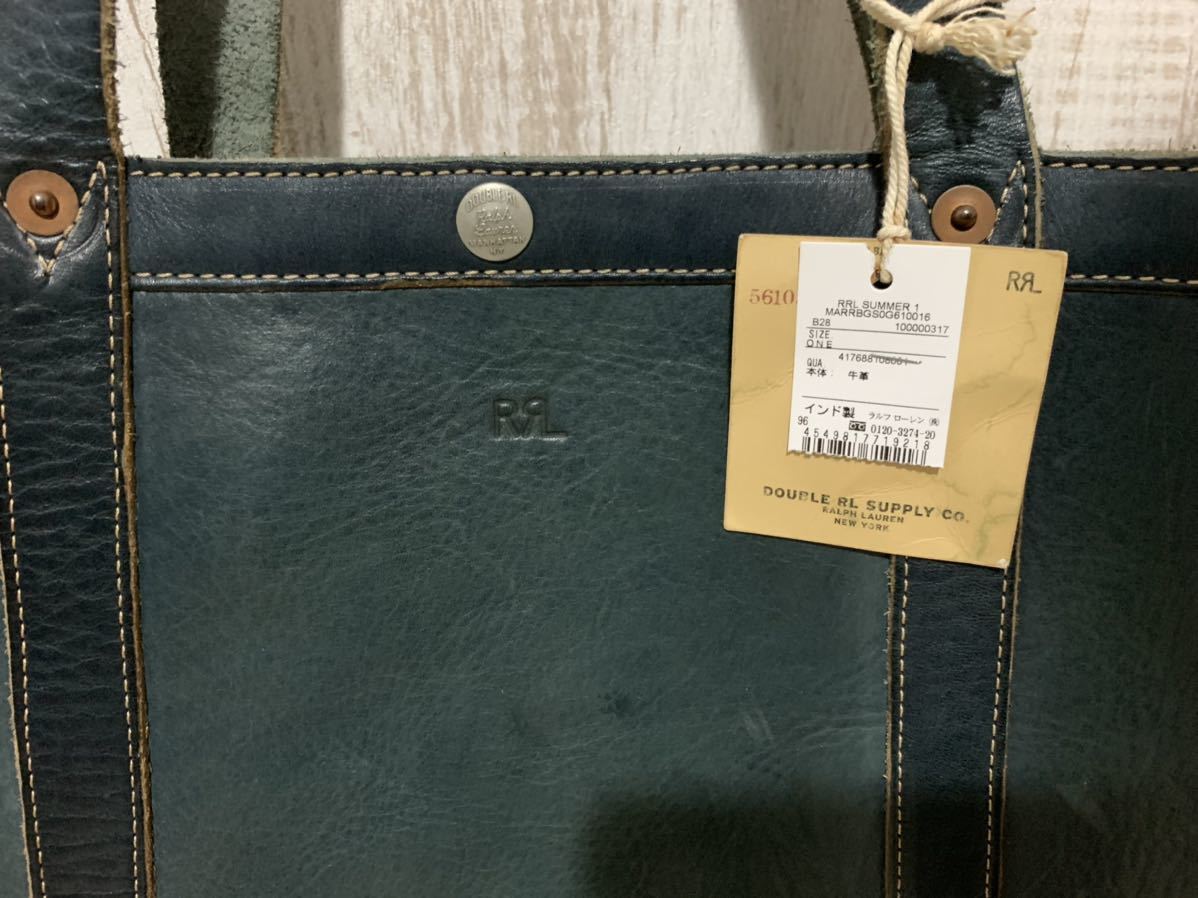 売り切り 新品 RRL DOUBLE インディゴ藍染レザー トートバッグ ラルフ