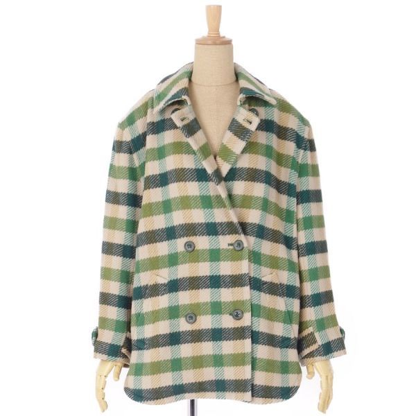 美品 クリスチャンディオール Christian Dior SPORTS ツイード チェック ダブルブレスト コート S ウール グリーン ci01ot-rw10e13263