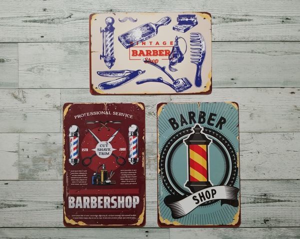 Bk335 ブリキ看板 3枚セット Barber Shop バーバー ショップ 理容室 床屋 アメリカン 雑貨 レトロ かっこいい 理美容店用品 売買されたオークション情報 Yahooの商品情報をアーカイブ公開 オークファン Aucfan Com