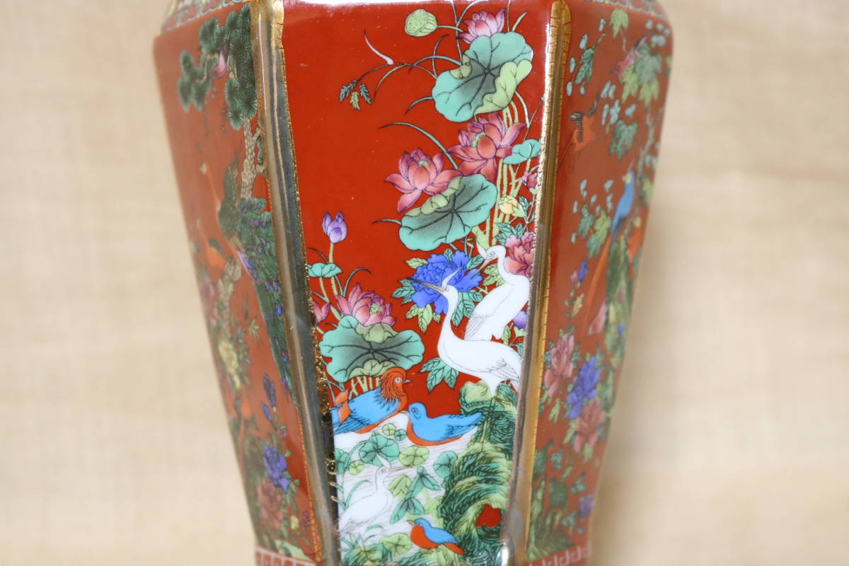 花瓶 CL07 琺瑯彩花鳥六方景徳鎮花瓶｜輸入マート 乾隆王朝 東京