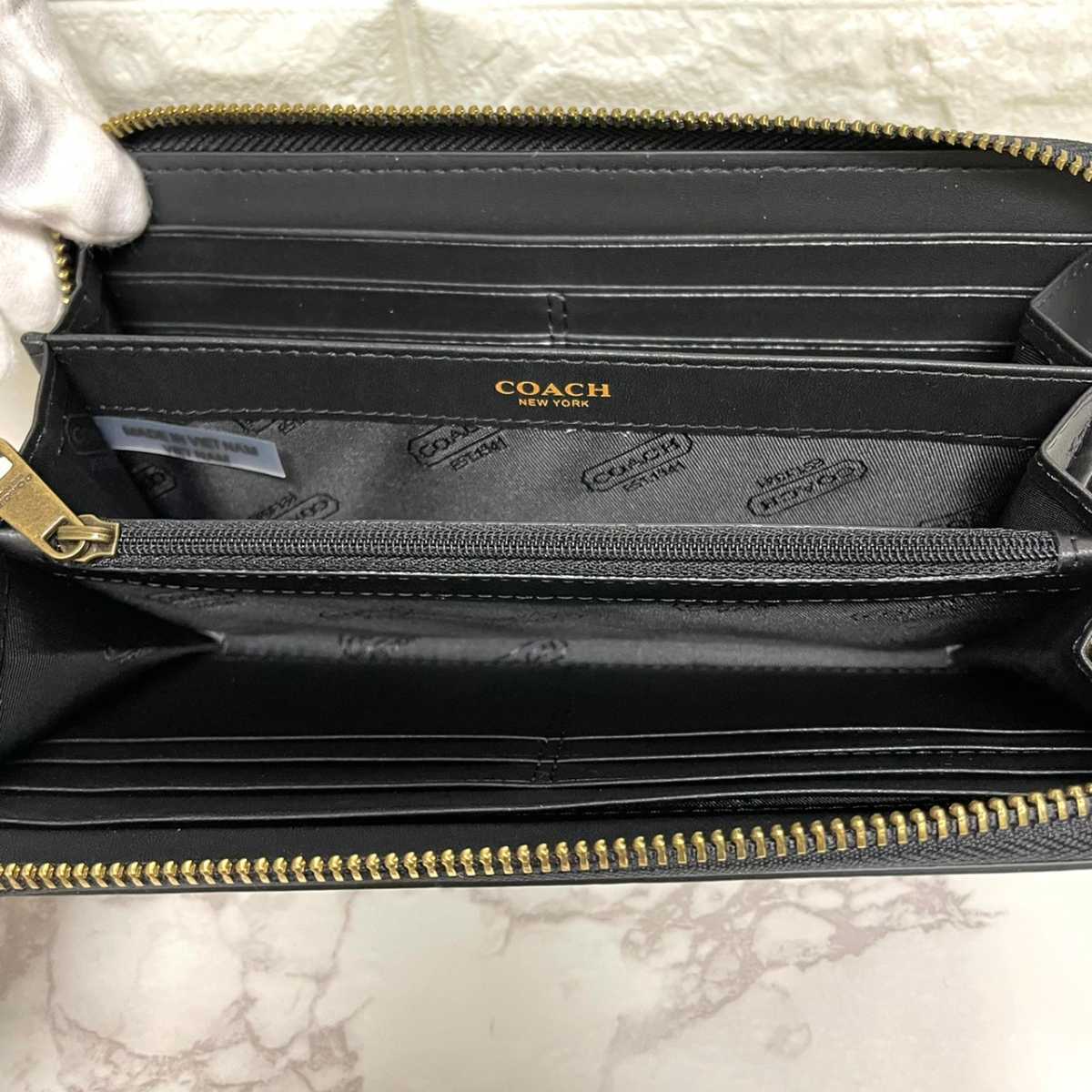 1円スタート！ COACH コーチ 長財布 ラウンドファスナー 黒 ブラック 