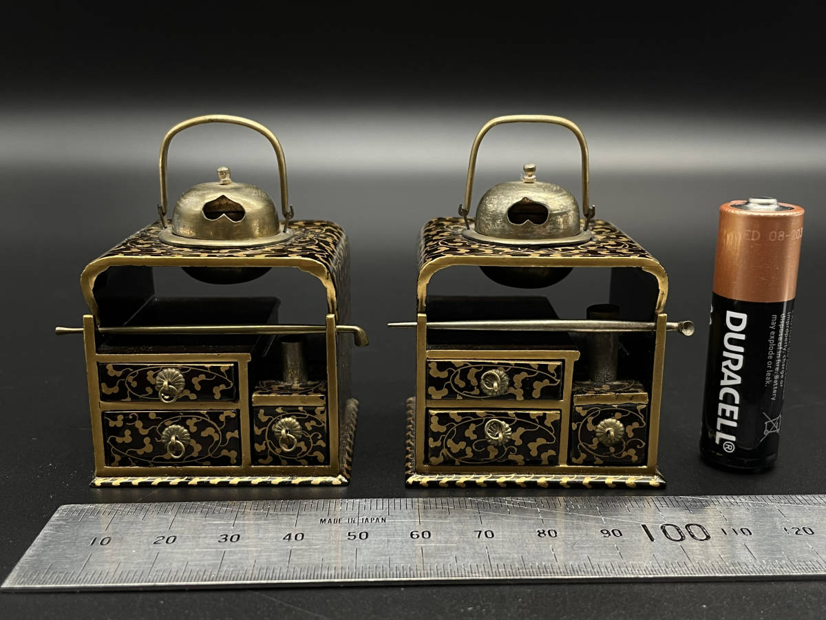 6★雛道具　日本橋室町 木屋漆器店謹製　本唐草煙草盆　対　２点組　木製　漆塗★雛人形　雛道具　時代物　桐箱_1