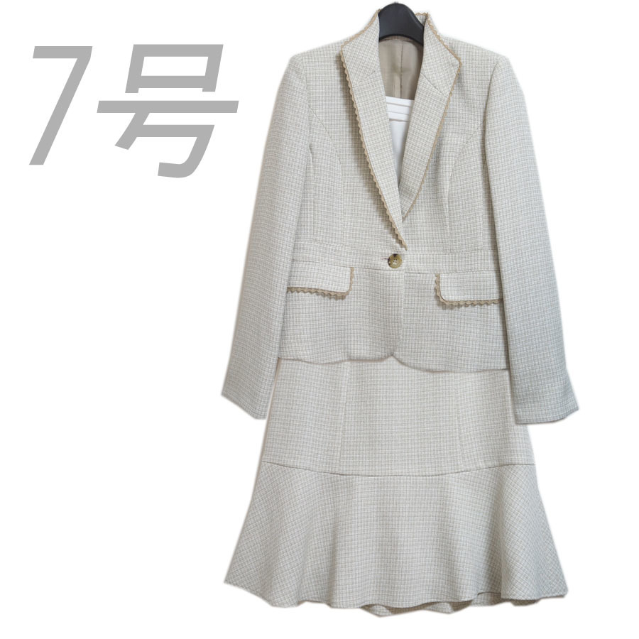 ■サンプル/スーツ/3点/ジャケット/スカート2点/ベージュ/ツイード調/シフォン/7号/レディース●&0491