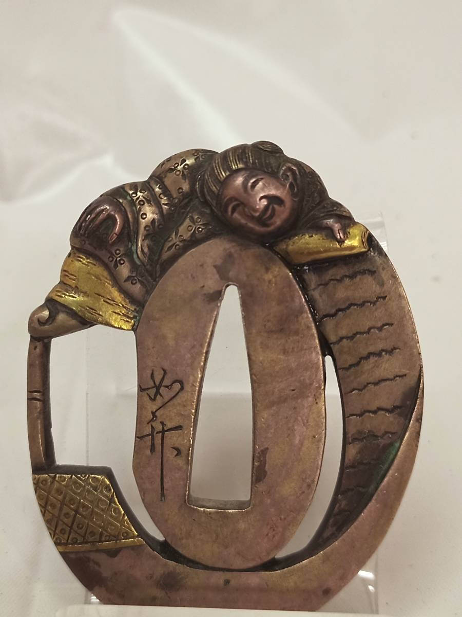 まる　おまとめ４点 ◎1000円スタート!◎長丸形 赤銅地 金帯に箒図透