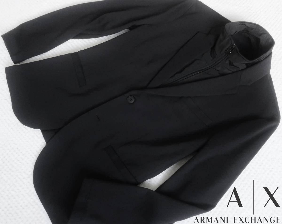 新品★アルマーニ★ブラック ニットジャケット★取り外し可能 ハイネック インナー★黒 ソフト ブレザー XL★A/X ARMANI★126