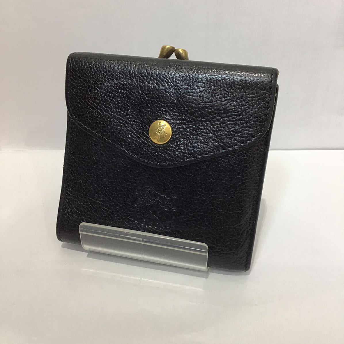 IL BISONTE 】2つ折り財布 イルビゾンテ がま口 ブラック レザー ts202109