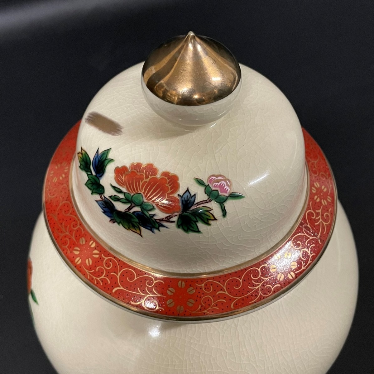 薩摩焼 色絵 茶道具 金襴手 飾壺 ⁄T23 骨董品 秀峰 壷 牡丹 花鳥 在