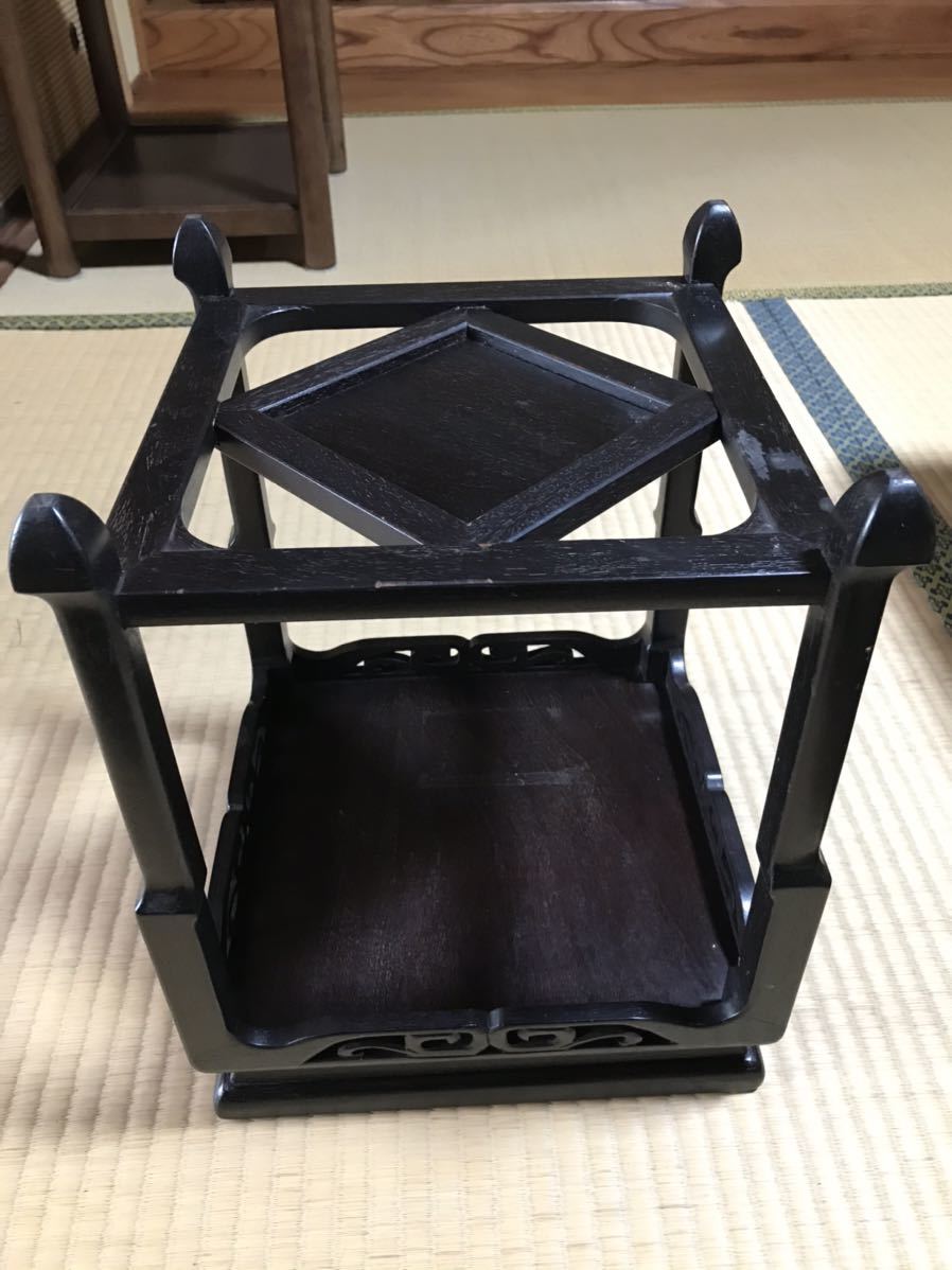 中国美術 唐物 唐木造 大理石天板 正方形 透彫花台 飾台 香炉台 盆栽台 花台 唐木 飾台 盆栽台 香炉台 時代物 高級 透かし彫り 香炉 中国美術 良品