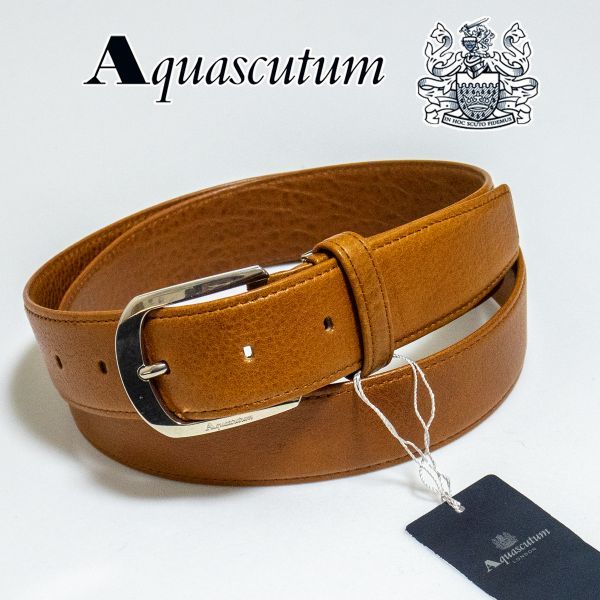 V7 新品/日本製 Aquascutum アクアスキュータム 長尺 高級レザーベルト 本牛革 フリーサイズ ビジネス