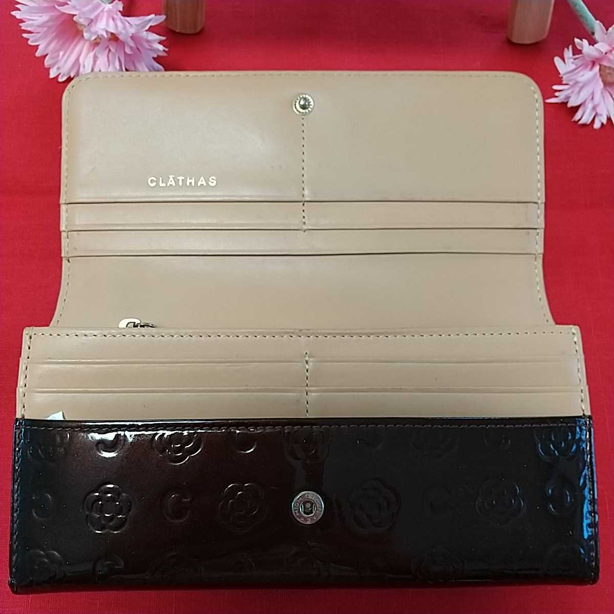 ☆クレイサス CLATHAS エナメル カメリア型押し 長財布 がま口付き 