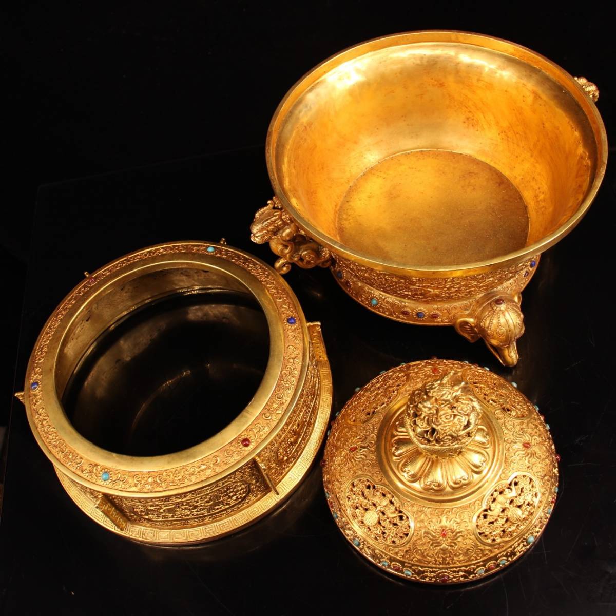 香炉 中国金工 香炉⁄香器『高岡銅器獅子龍香炉⁄金銀彩色銀製