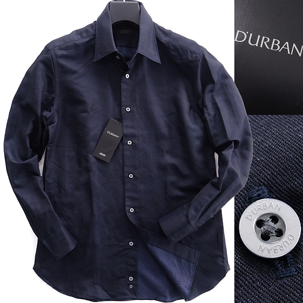 新品 1.8万 ダーバン 日本製 リネン コットン ツイル シャツ L 紺 【I45391】 D'URBAN 春夏 メンズ 長袖 ドレスシャツ ビジカジ
