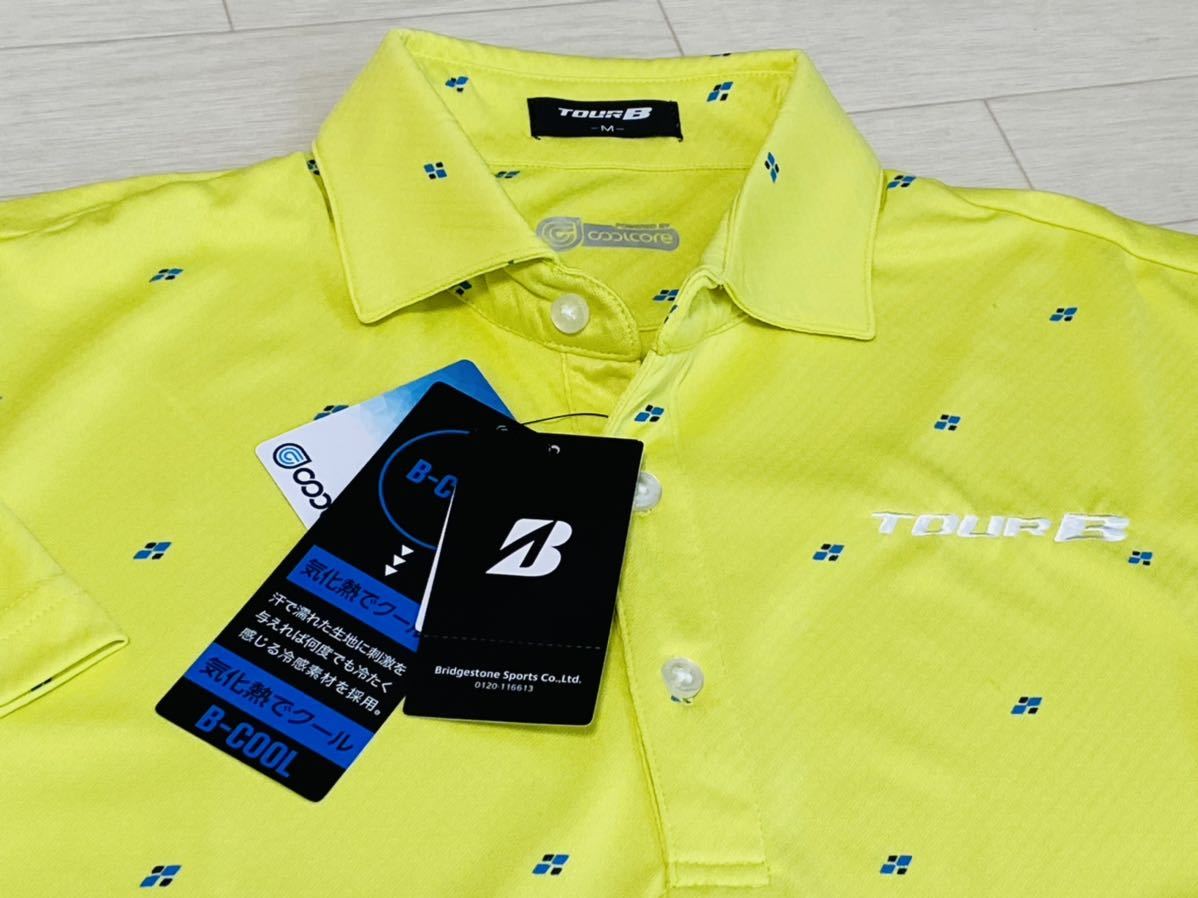 新品★ブリヂストン ゴルフ TOUR B 飛び柄プリント B-COOL 半袖ポロシャツ/YE/サイズM/送料198円