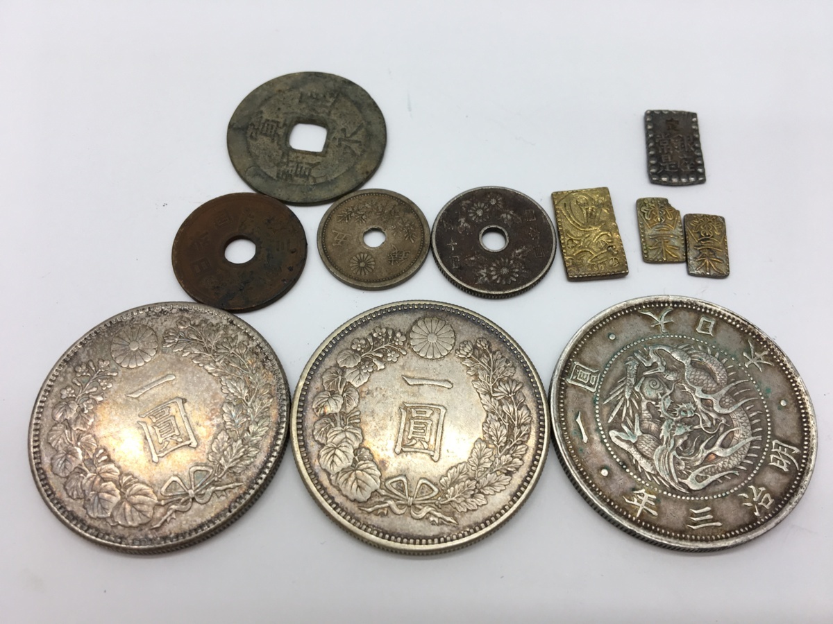 4w2100】日本 明治3年 一圓 / 二朱金 / 一朱銀 他 古銭 まとめ |