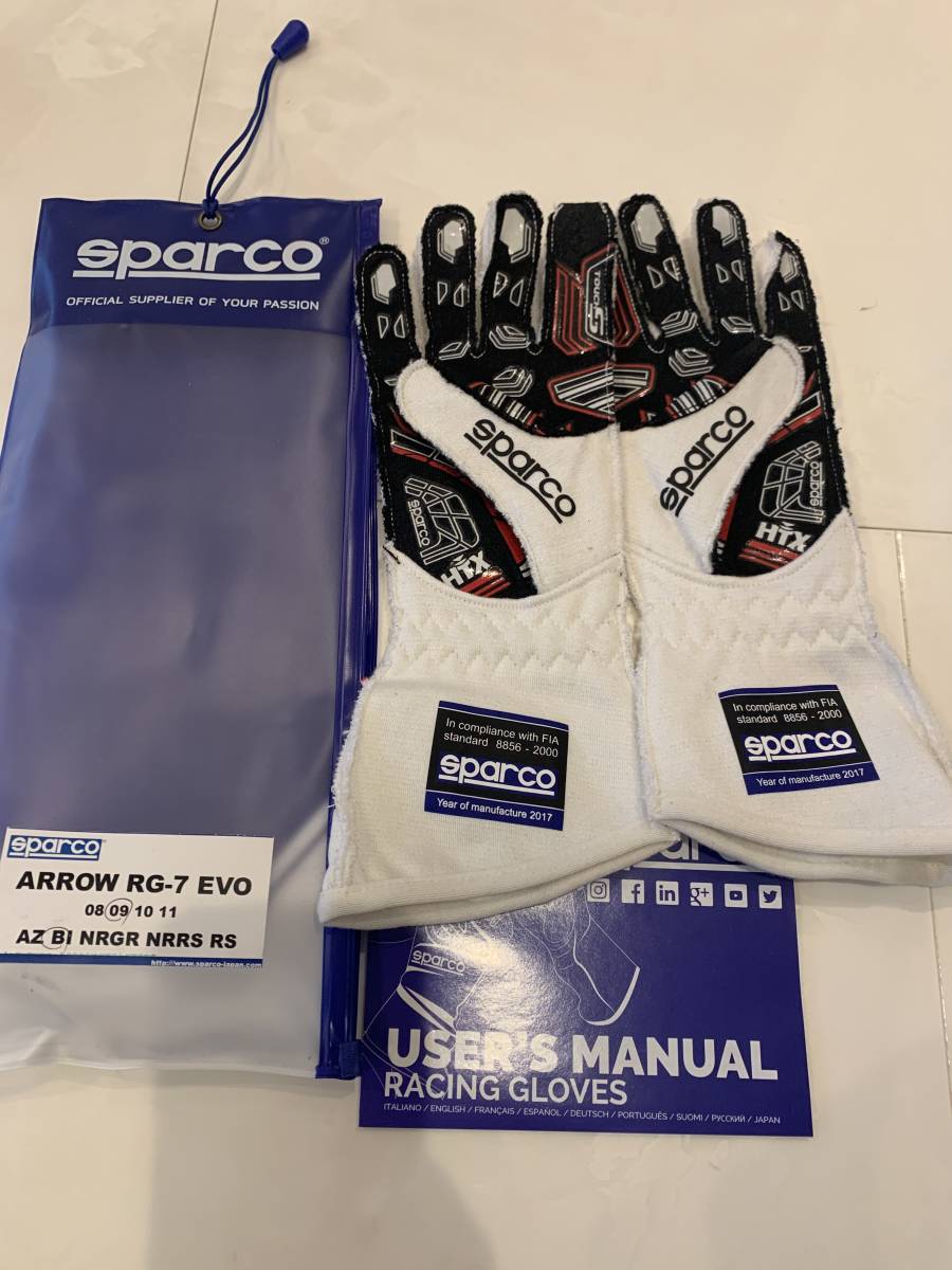 ★スパルコ★　レーシンググローブ新品　レーシングカート SPARCO ARROW ＲG-7 EVO 　ホワイト 未使用_1