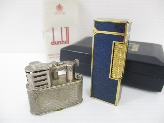 2104MOR005 dunhill ダンヒル ハンマータイプ オイルライター アンティーク/青×金　ローラーガスライター 計2点