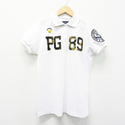 PEARLY GATES パーリーゲイツ 半袖ポロシャツ ニコちゃん カモフラワッペン ホワイト系 0 [240001493086] ゴルフウェア レディース