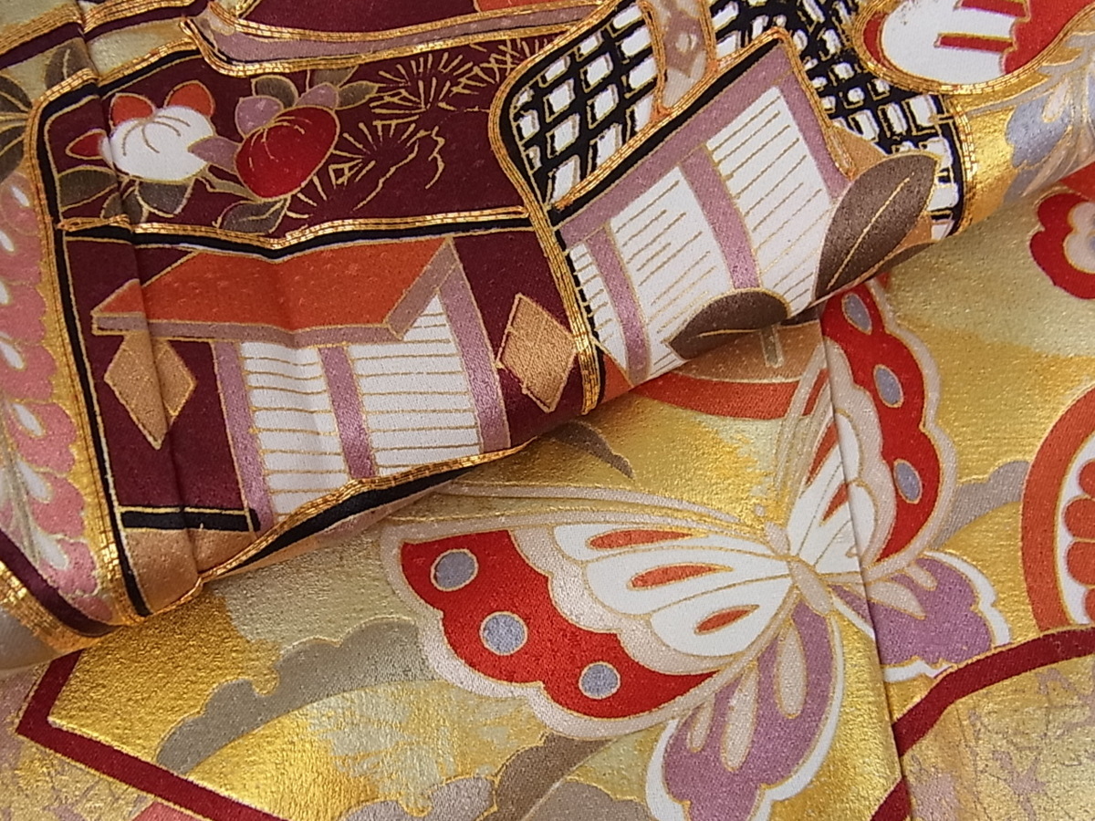 駒刺繍 暈し染め 金彩 逸品 正絹 花美人□豪華振袖 御所車地紙
