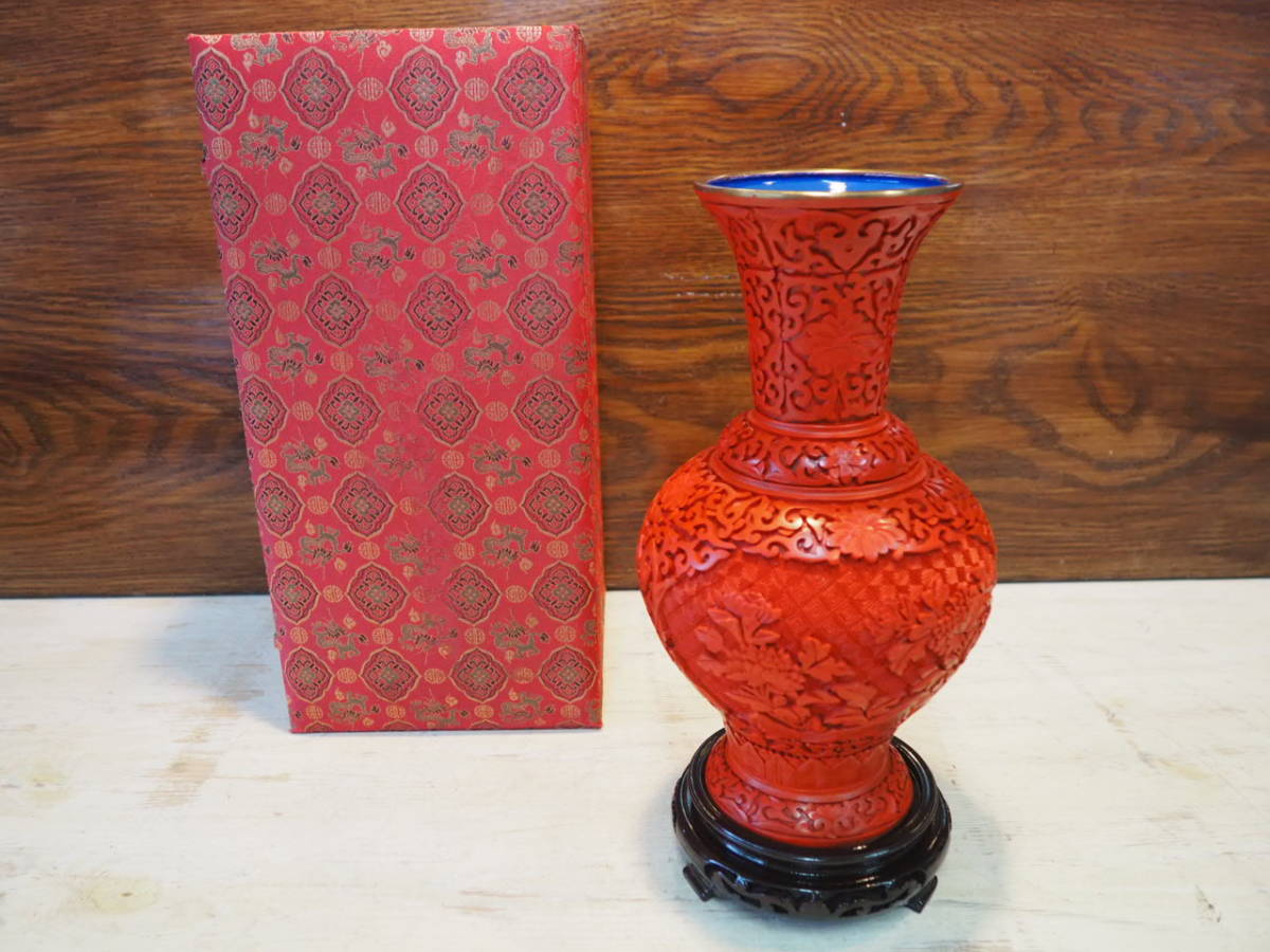 堆朱 花瓶 中国美術工芸品 公式通販 彫漆 -中国堆朱花瓶の中古品・
