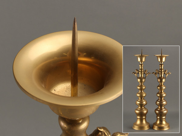 流】寺院仏具 特大燭台一対 高82cm JY559 仏具 ｜燭台 1対 ご寺院